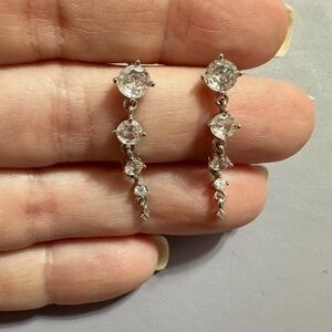 Sterling Silver Clear Crystal Drop Earrings - Women Jewelry